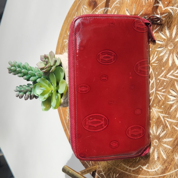 Cartier Happy Birthday Print Red Long Zip Wallet w/ Authentication Card - Picture 3 of 16
